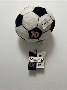 Messi Kids Black & White Soccer Plush Ball with 2-Pack Crew Socks